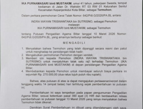Pemberitahuan Isi Putusan Nomor Perkara 642/Pdt.G/2026/PA.BL